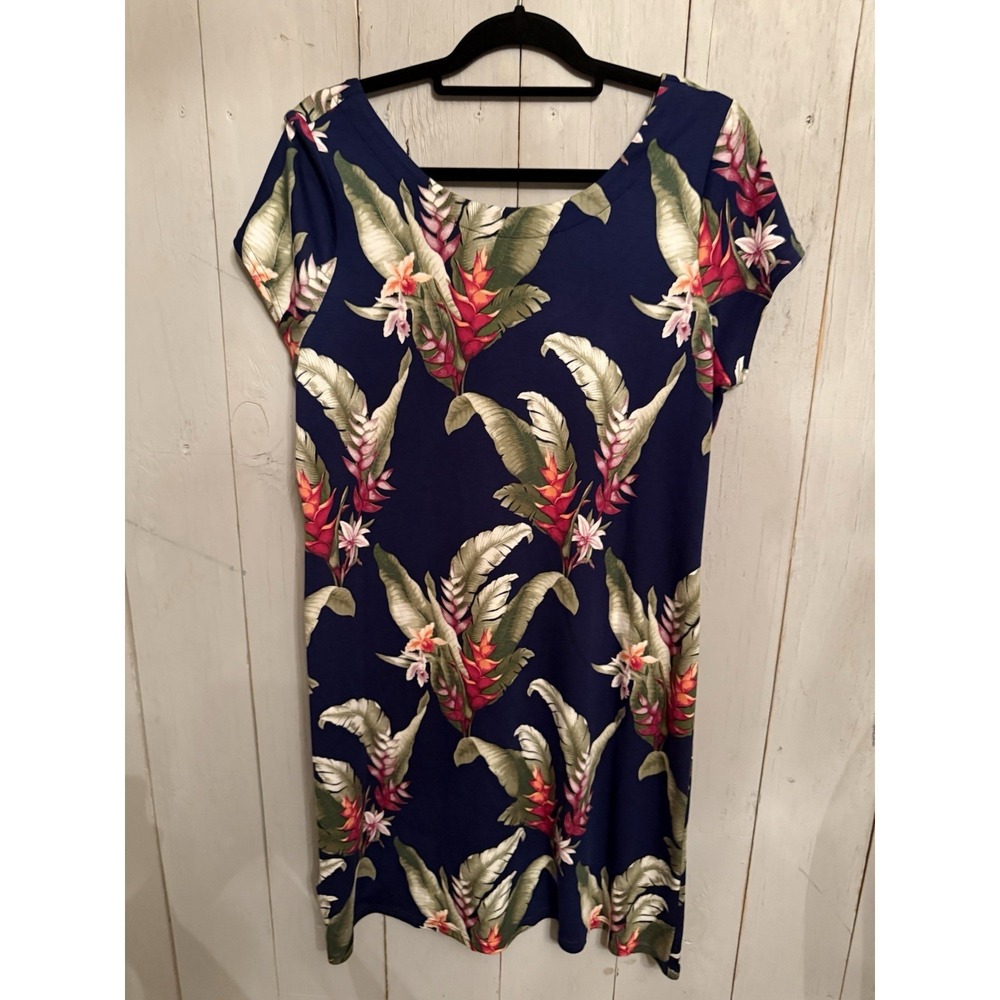 Tommy Bahama L ‎ Floral Hawaiian Palm Knit Cool Dress Vacation Beachy!!